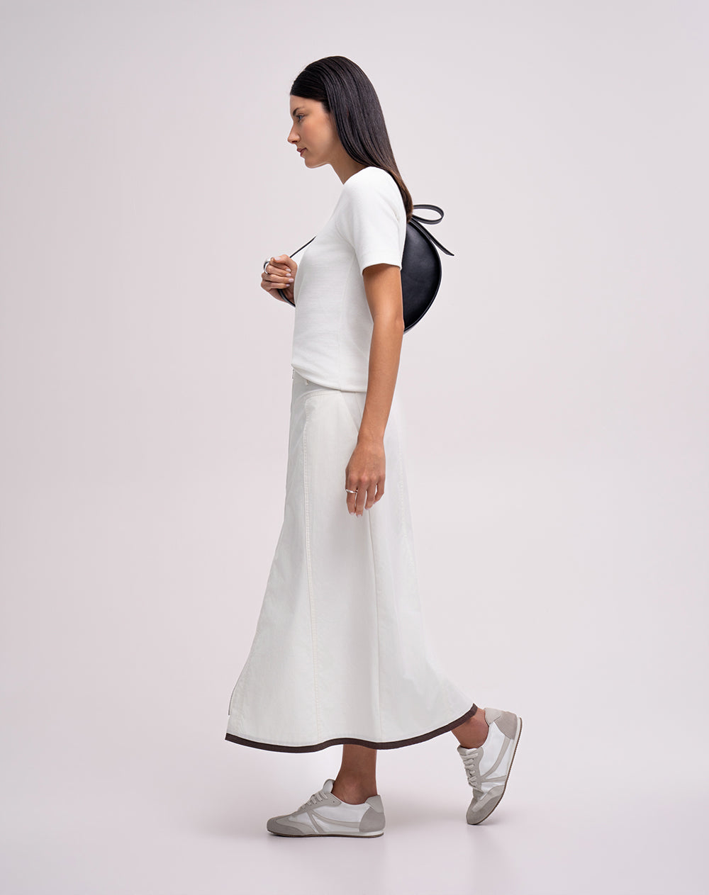 Falda midi tiro alto algodón vainilla mujer