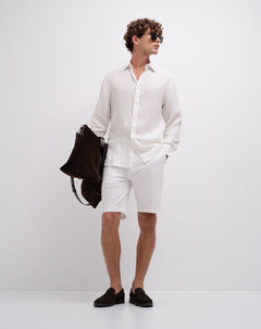 Camisa manga larga regular lino blanca hombre