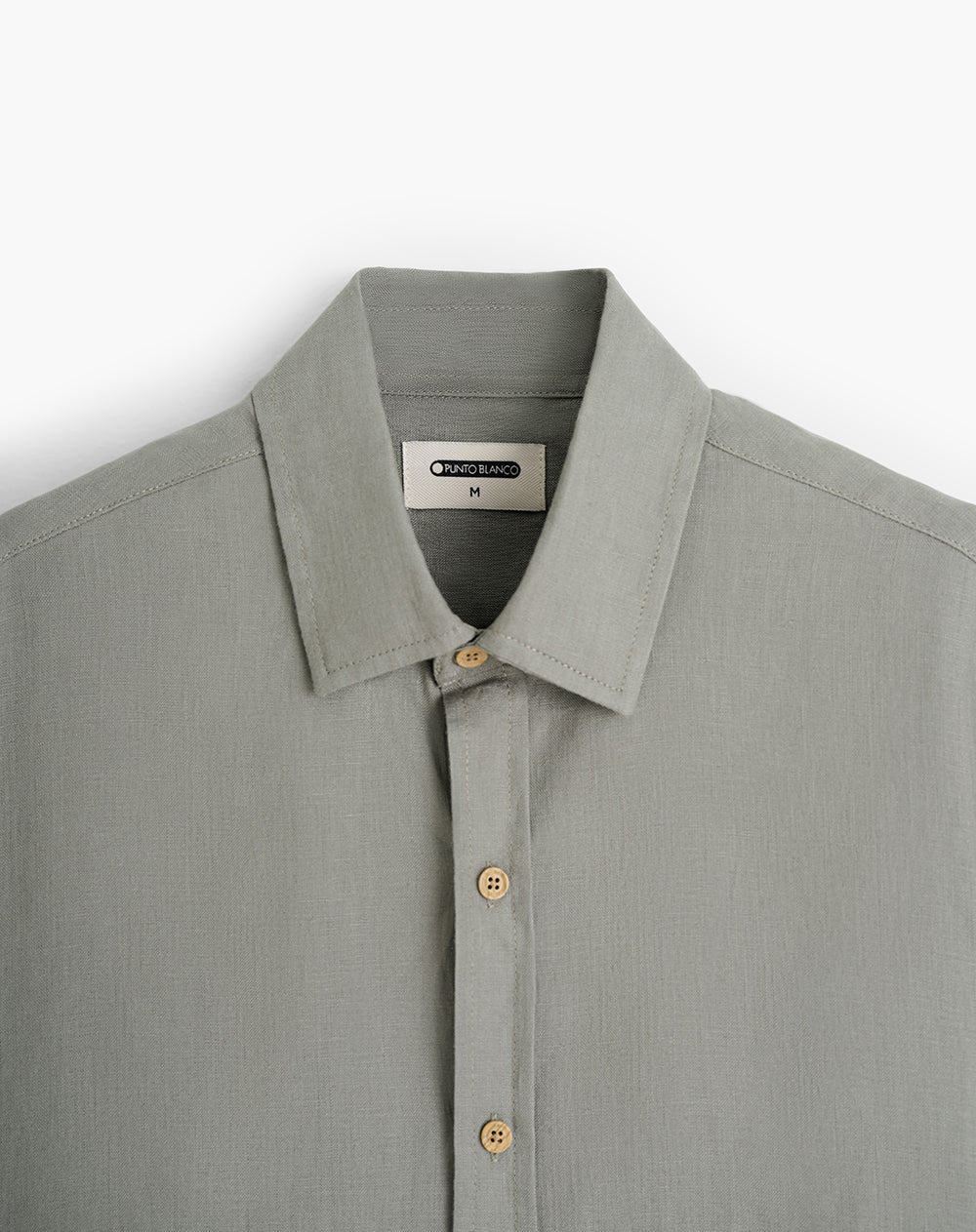 Camisa manga larga regular lino verde hombre