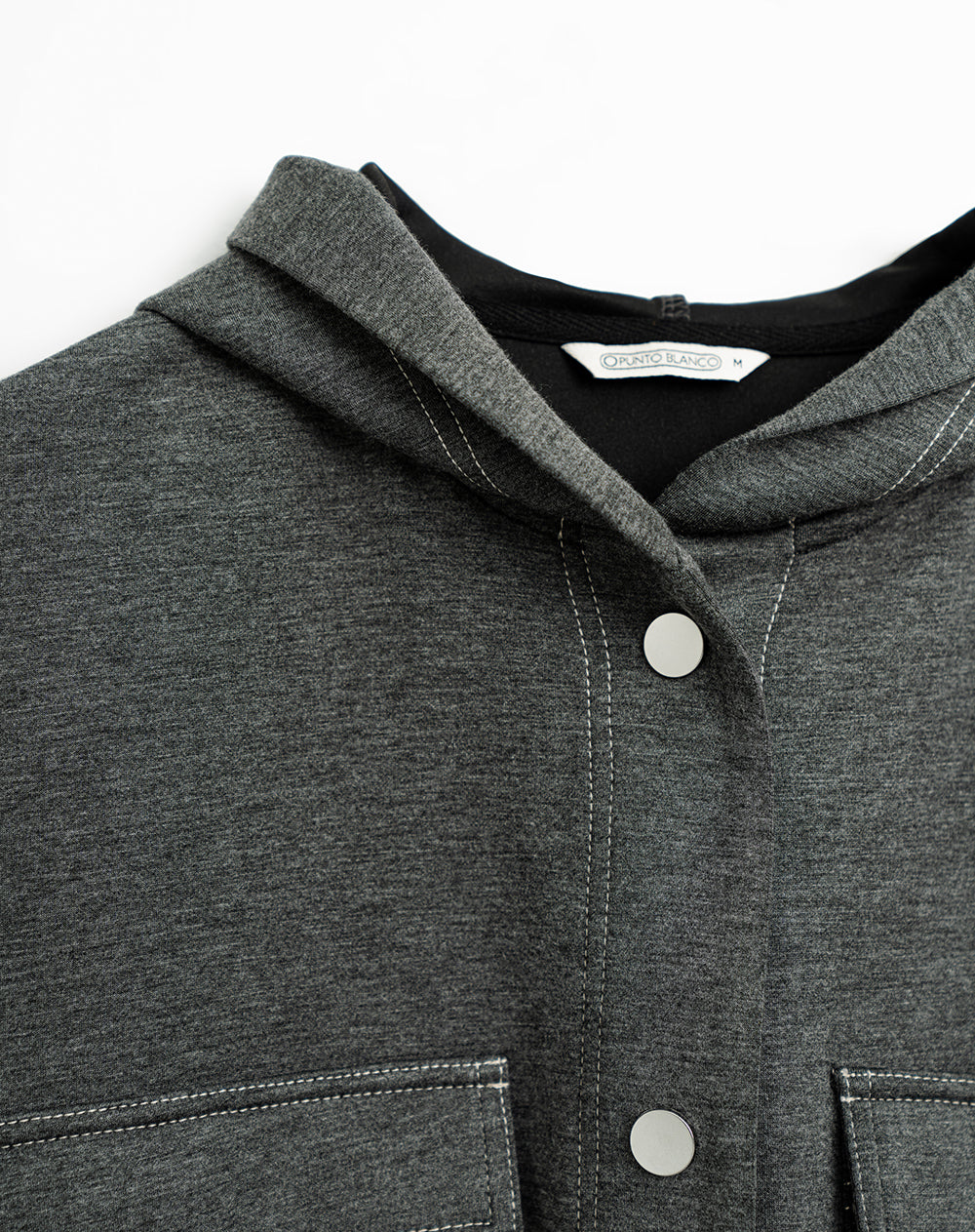 Chaqueta broches frontales y capucha gris para mujer