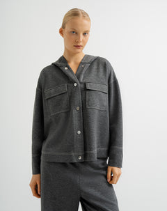 Chaqueta broches frontales y capucha gris para mujer