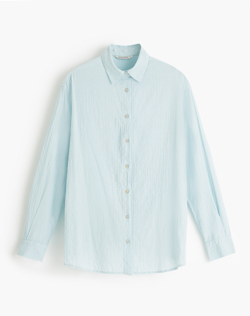 Camisa manga larga oversize efecto arrugado azul mujer