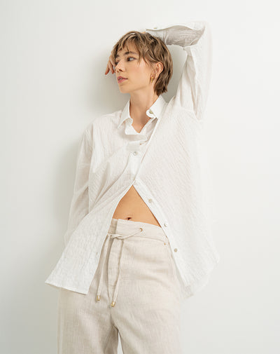 Camisa manga larga oversize efecto arrugado crudo mujer