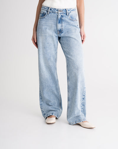 Jean recto tiro alto índigo medio mujer