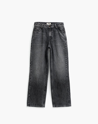 Jean recto tiro alto denim negro mujer