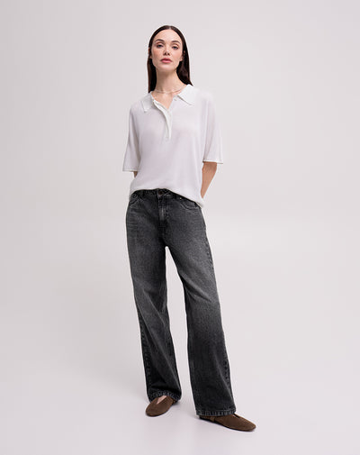 Jean recto tiro alto denim negro mujer