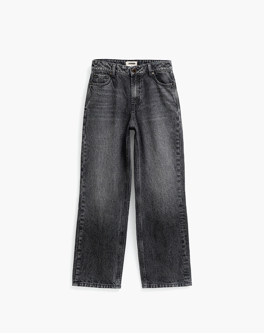 Jean recto tiro alto denim negro mujer