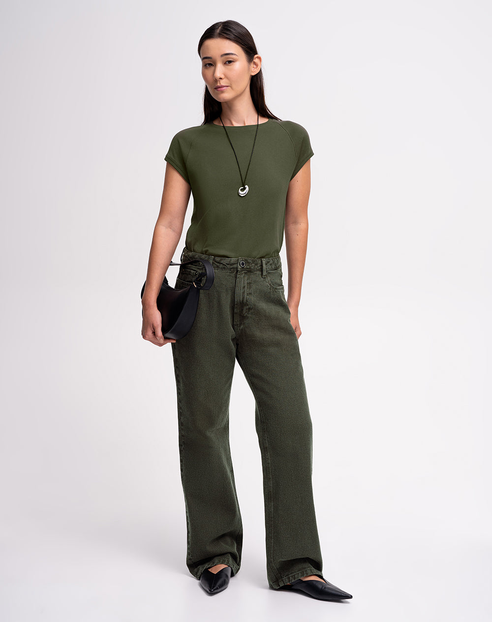 Jean regular fit tiro alto verde