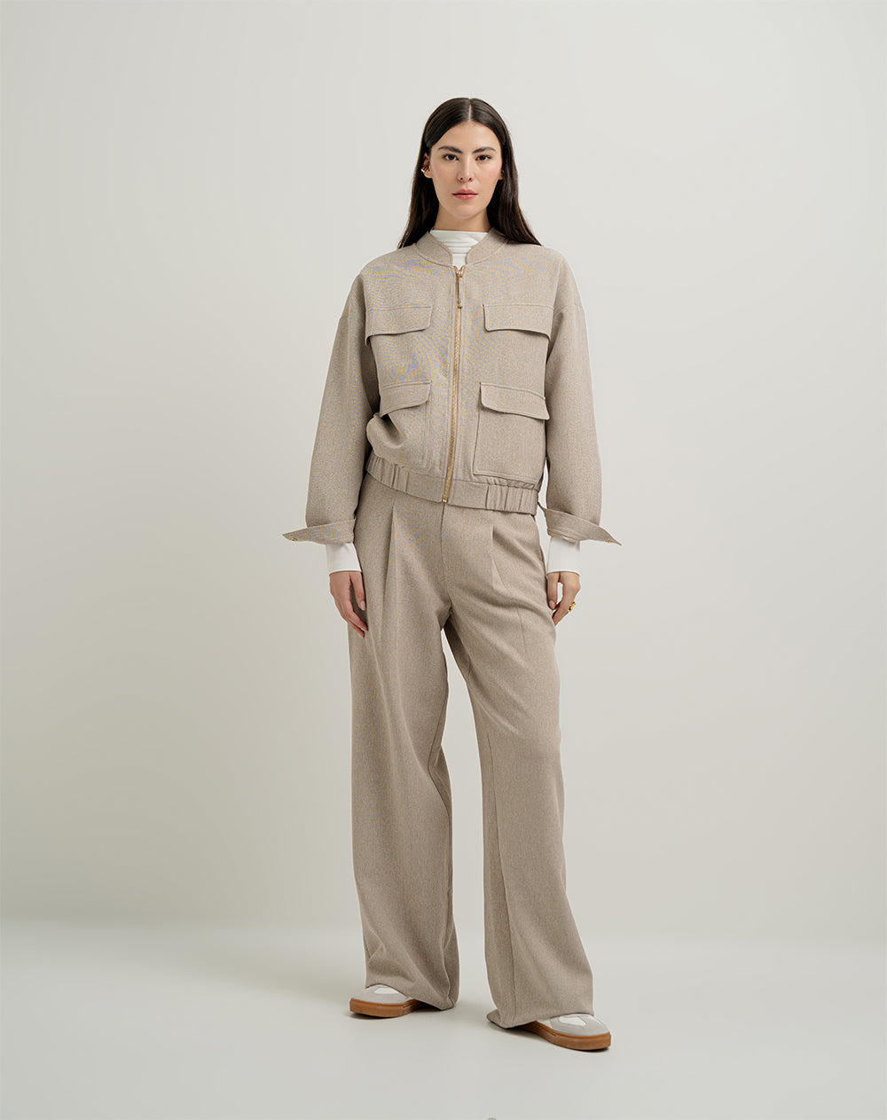 Chaqueta loose fit sin capucha camel