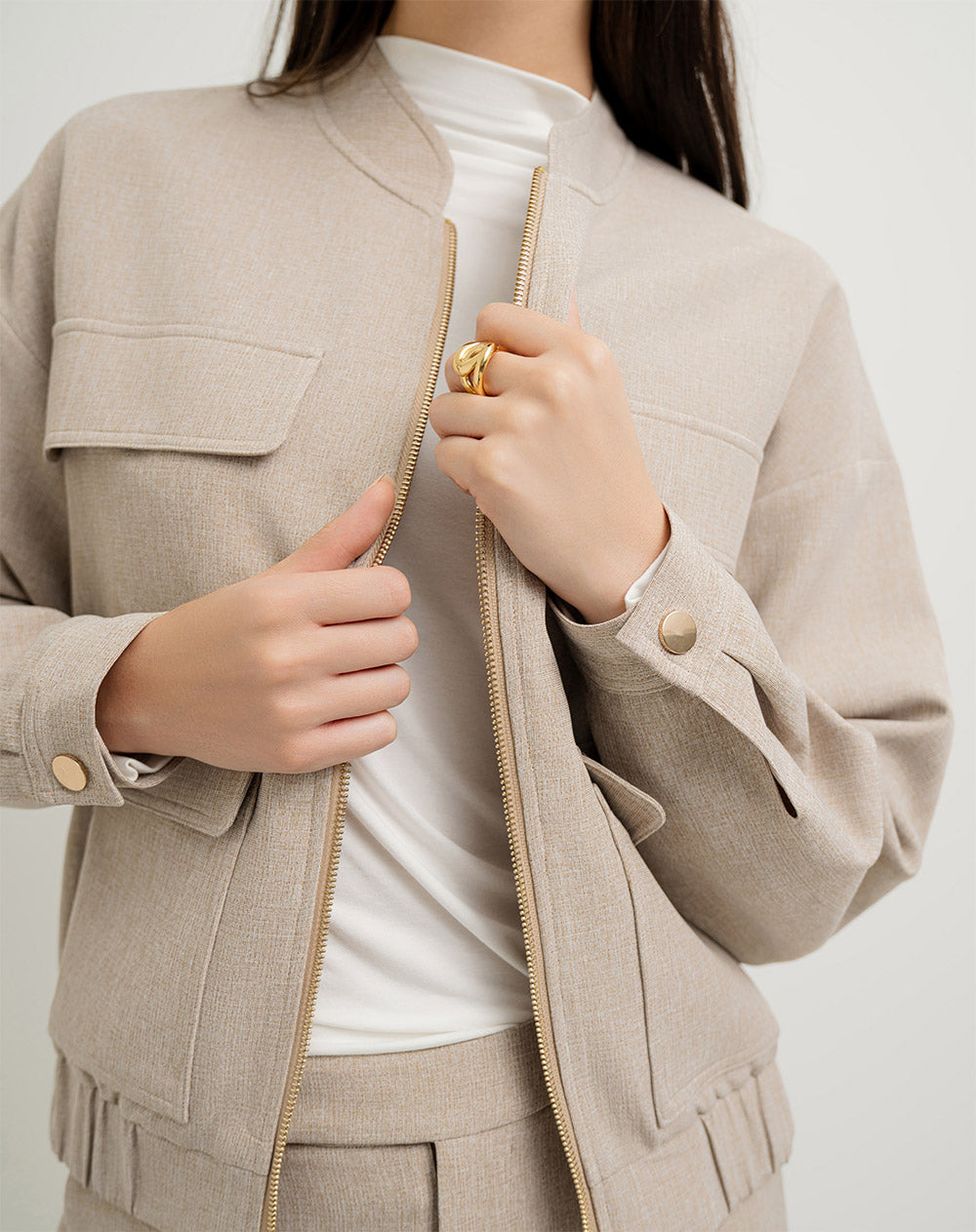 Chaqueta loose fit sin capucha camel