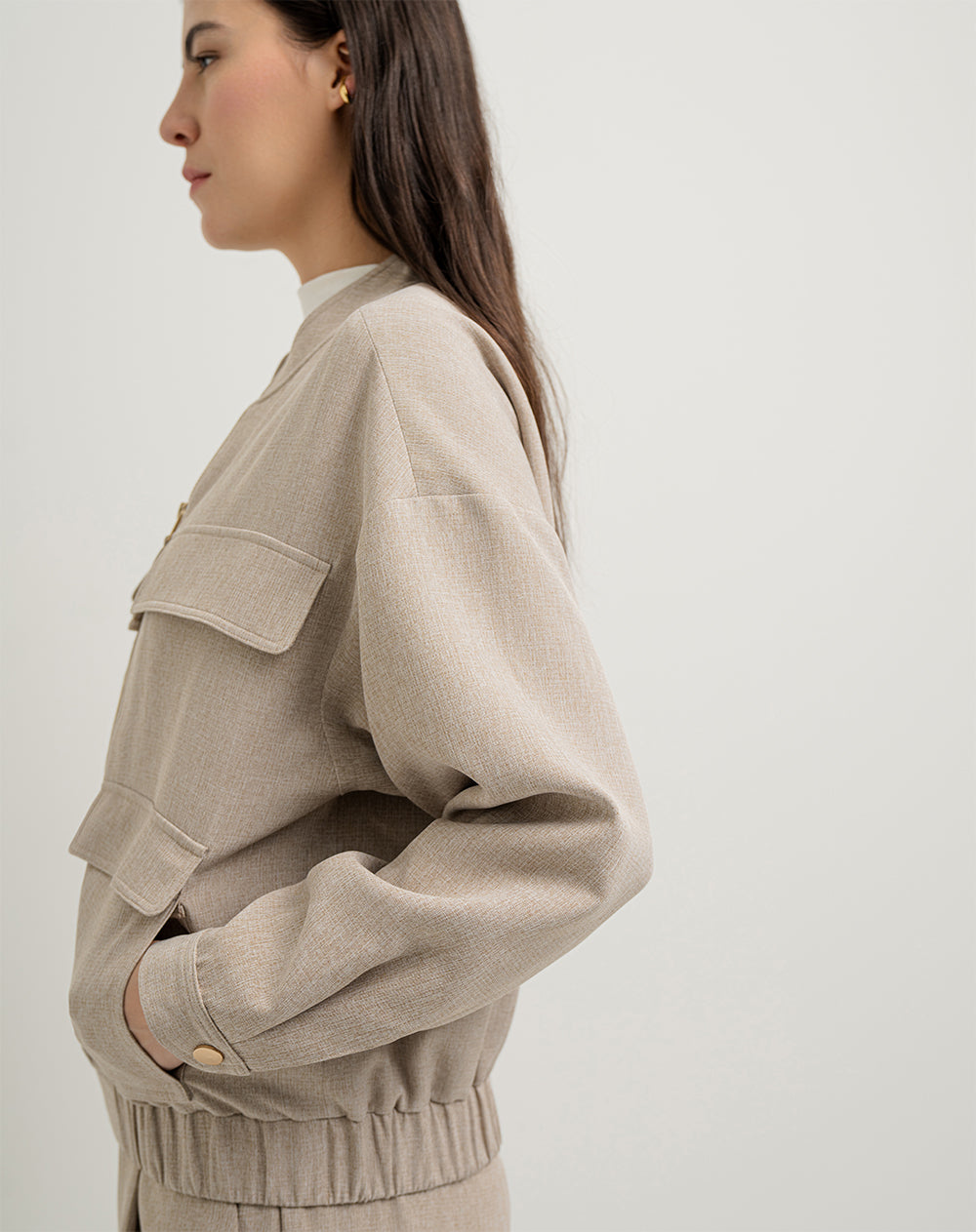 Chaqueta loose fit sin capucha camel
