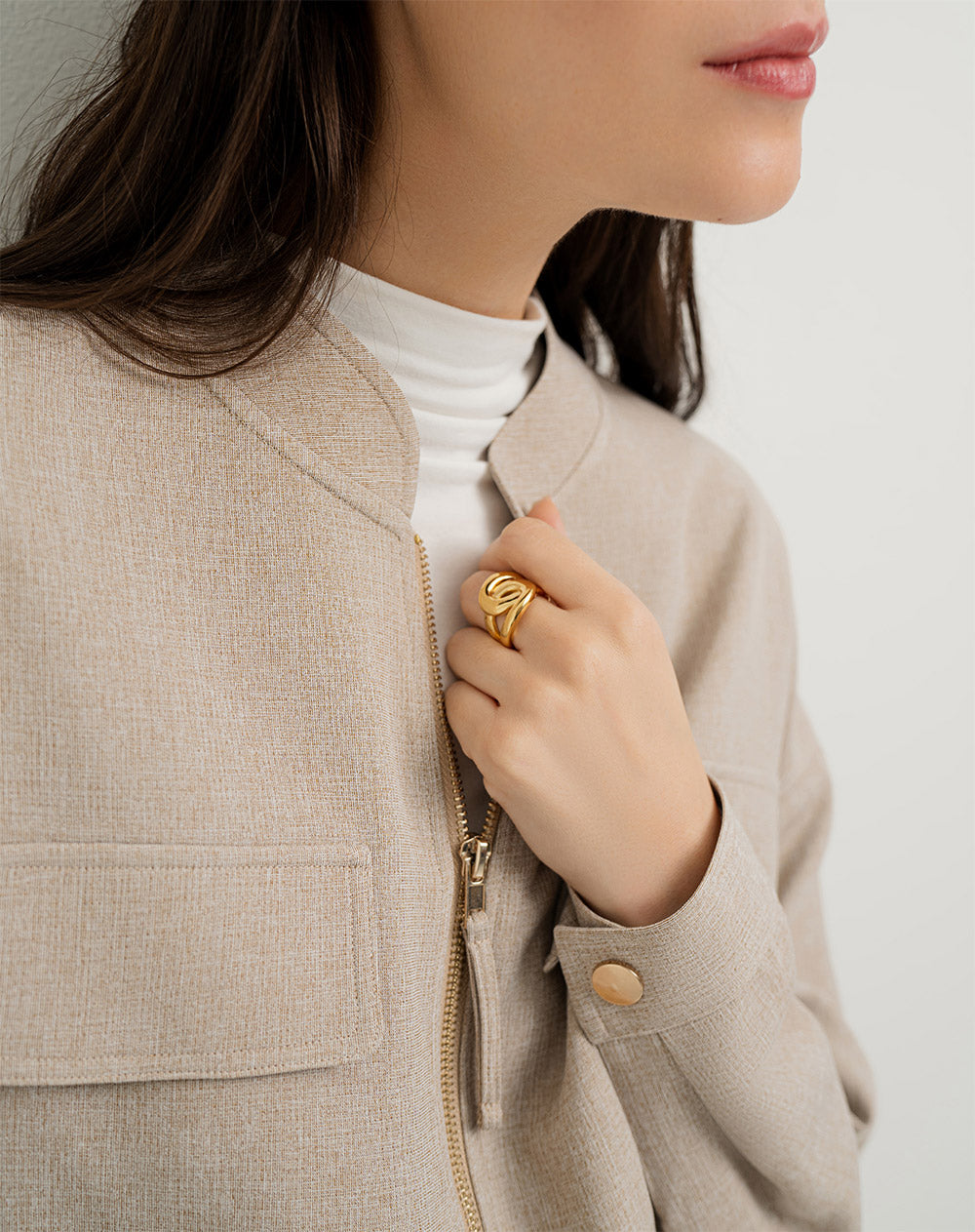 Chaqueta loose fit sin capucha camel