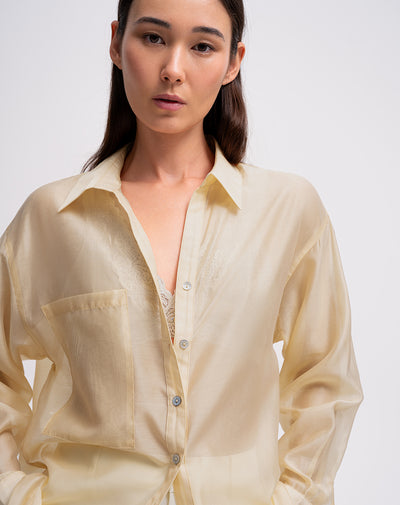 Camisa manga larga oversize transparencia amarilla mujer