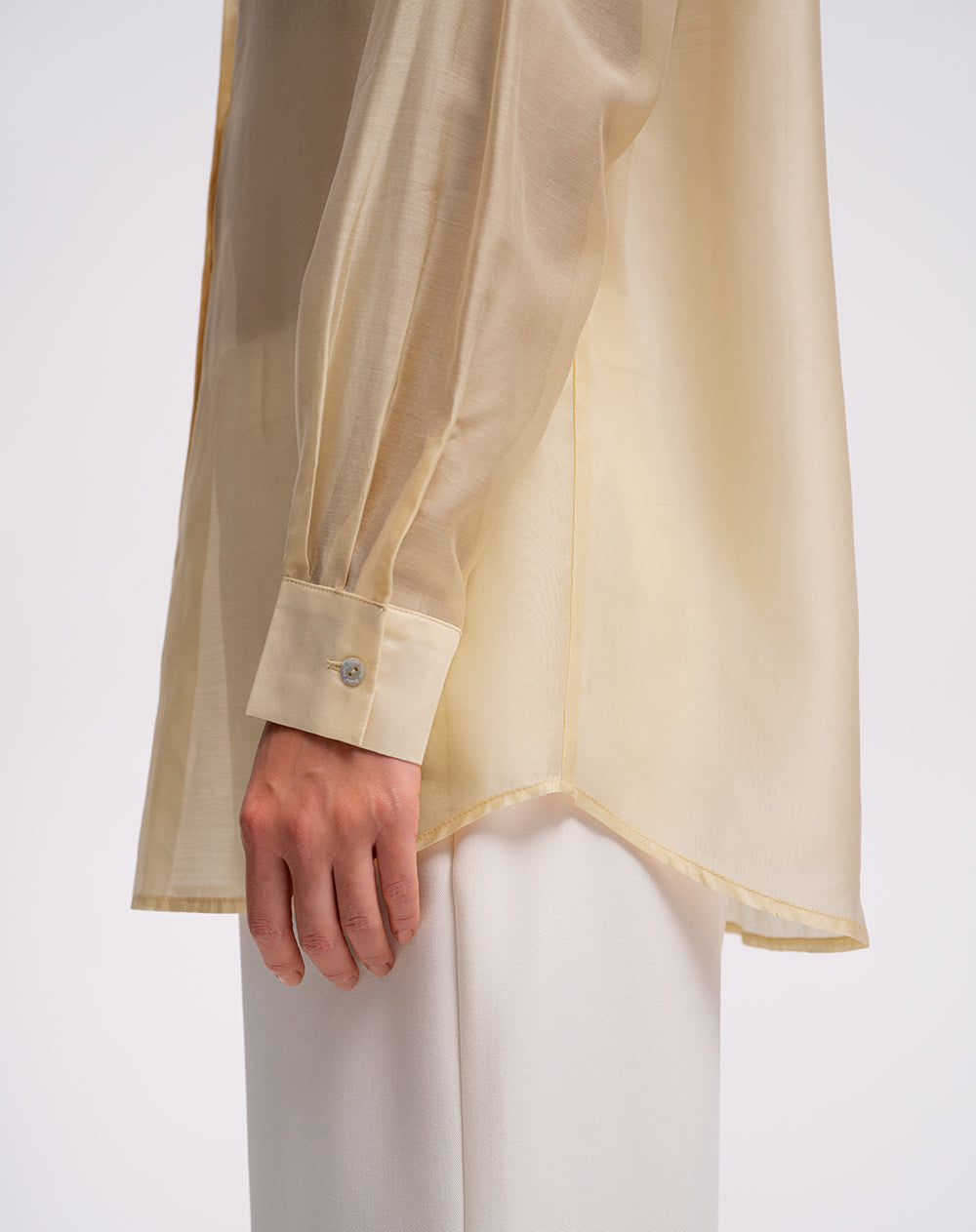 Camisa manga larga oversize transparencia amarilla mujer