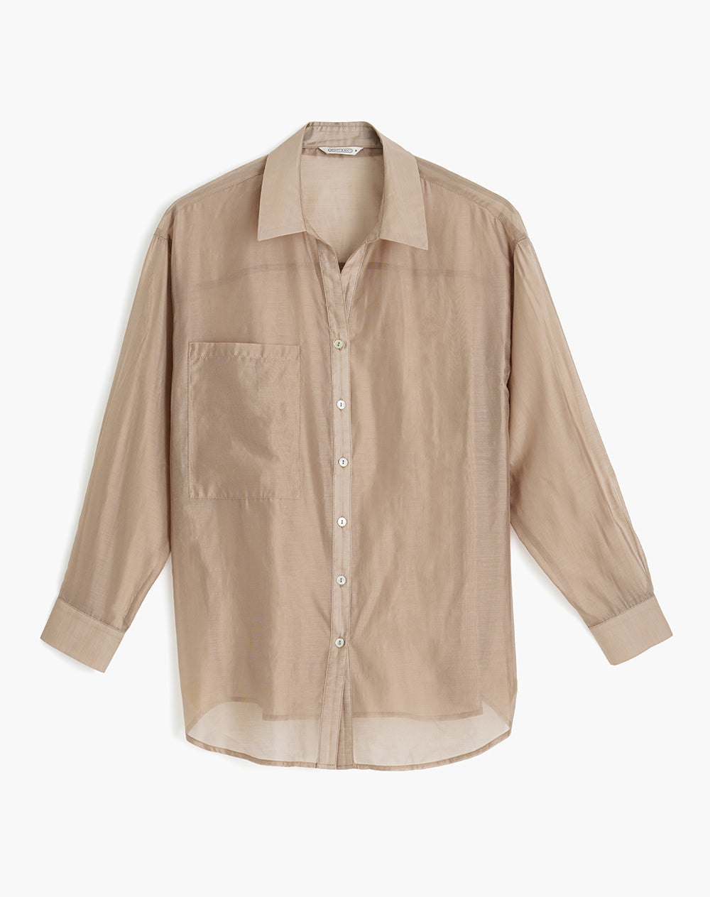 Camisa manga larga oversize transparencia café mujer