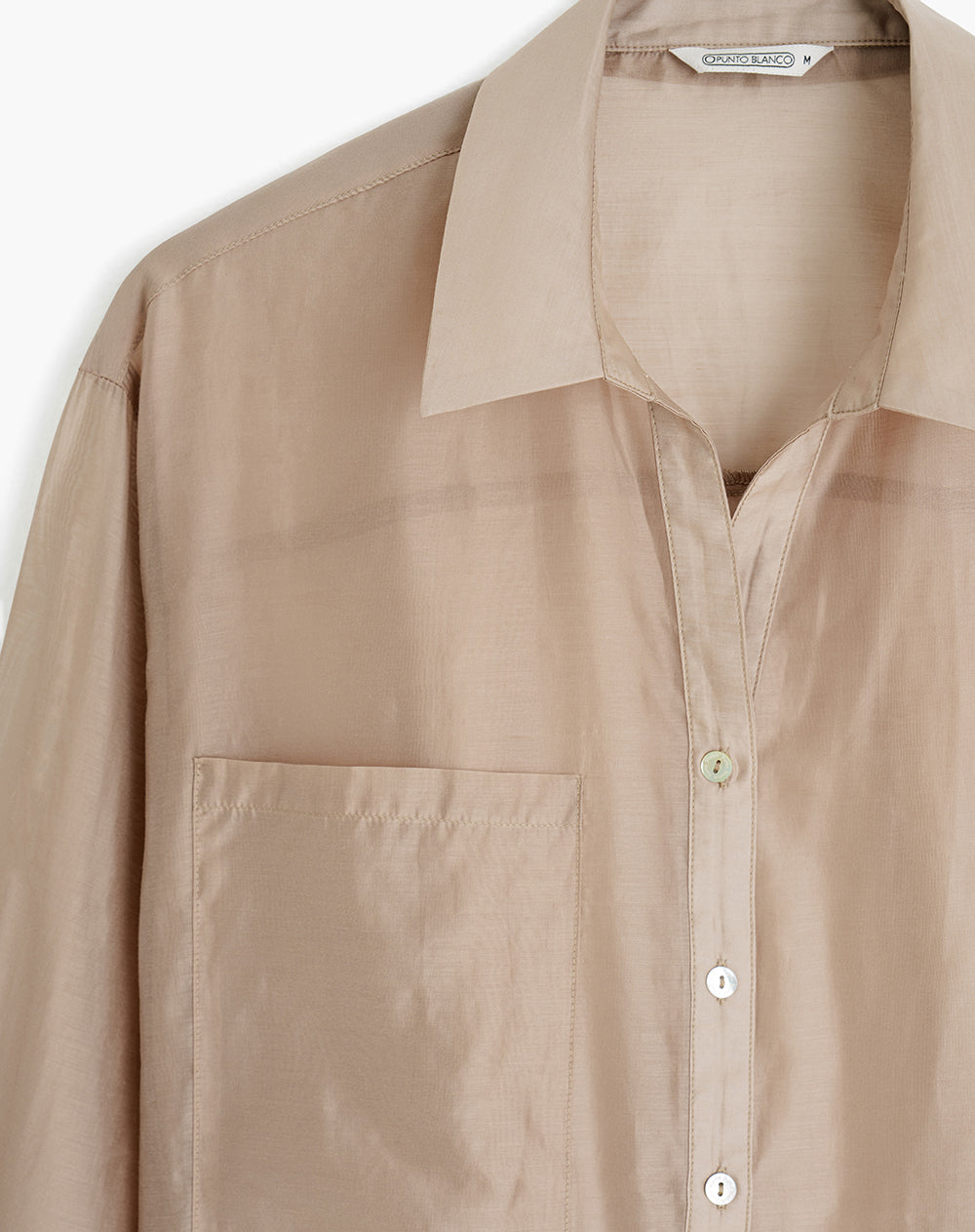 Camisa manga larga oversize transparencia café mujer