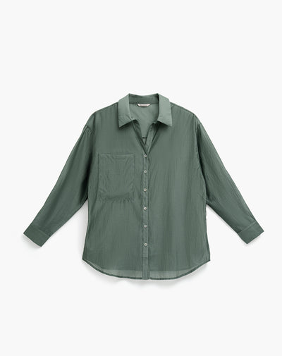 Camisa manga larga oversize transparencia verde mujer