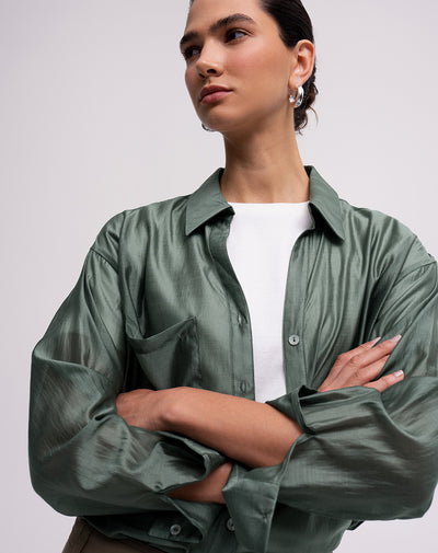 Camisa manga larga oversize transparencia verde mujer