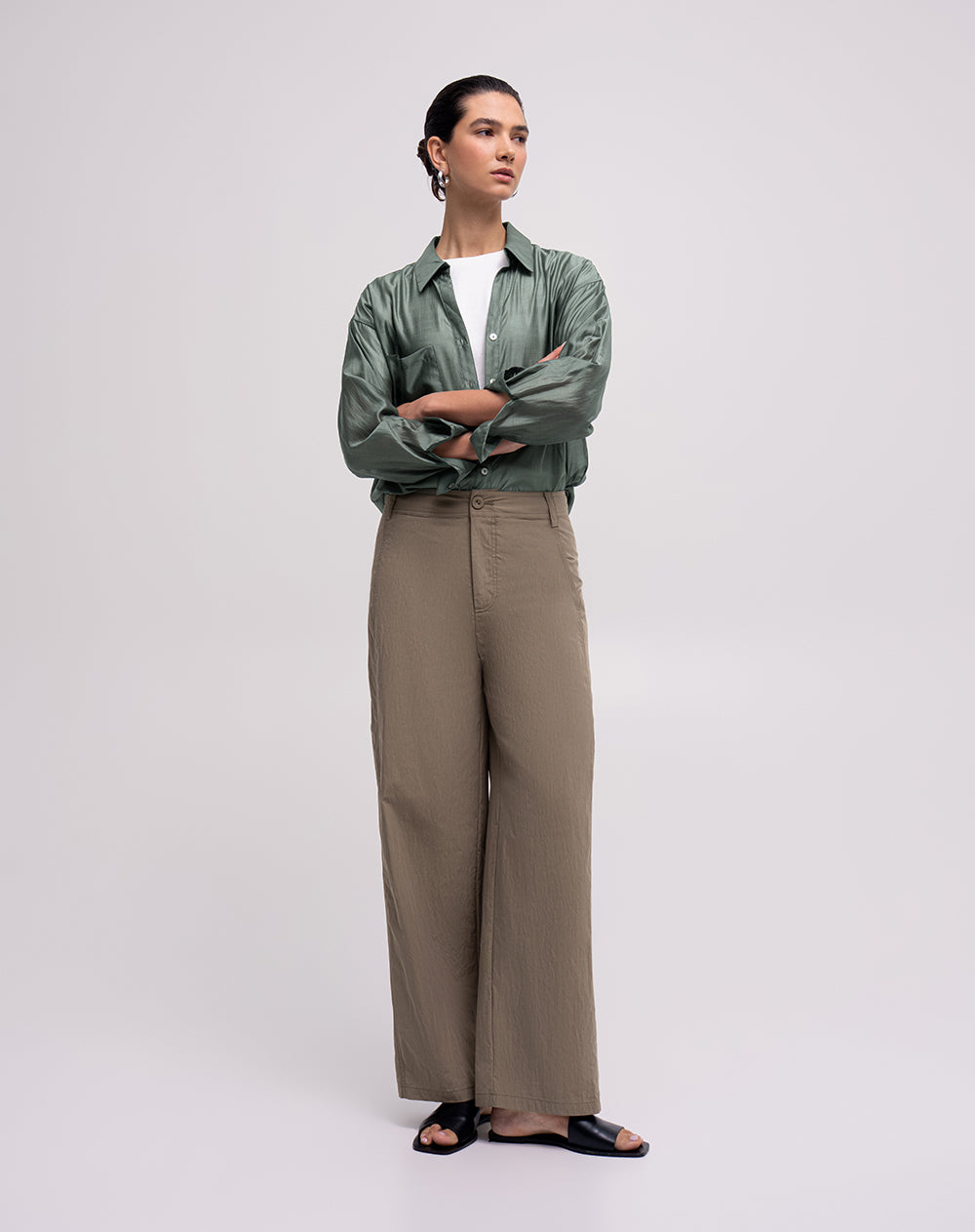 Camisa manga larga oversize transparencia verde mujer