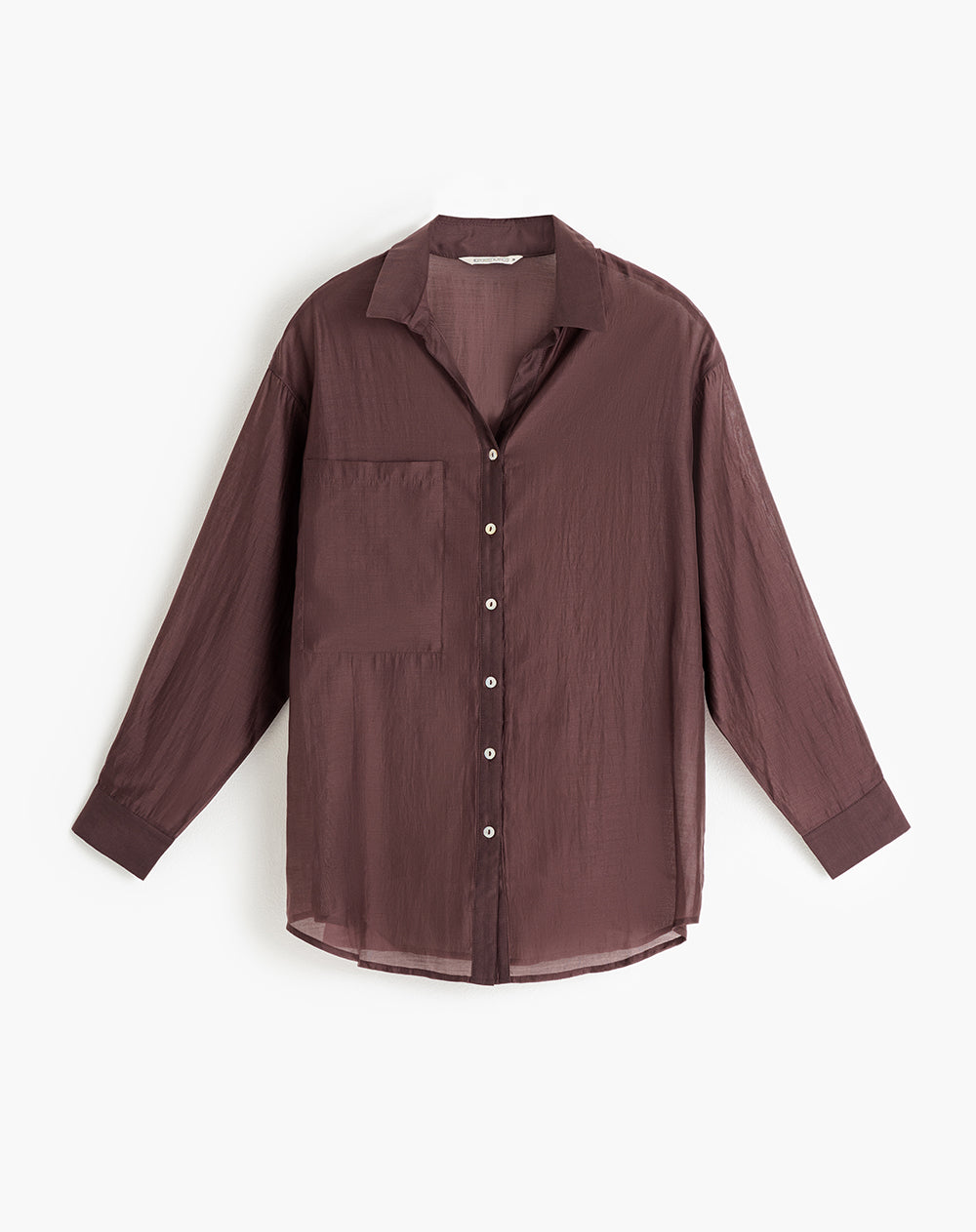Camisa manga larga oversize transparencia vinotinto mujer