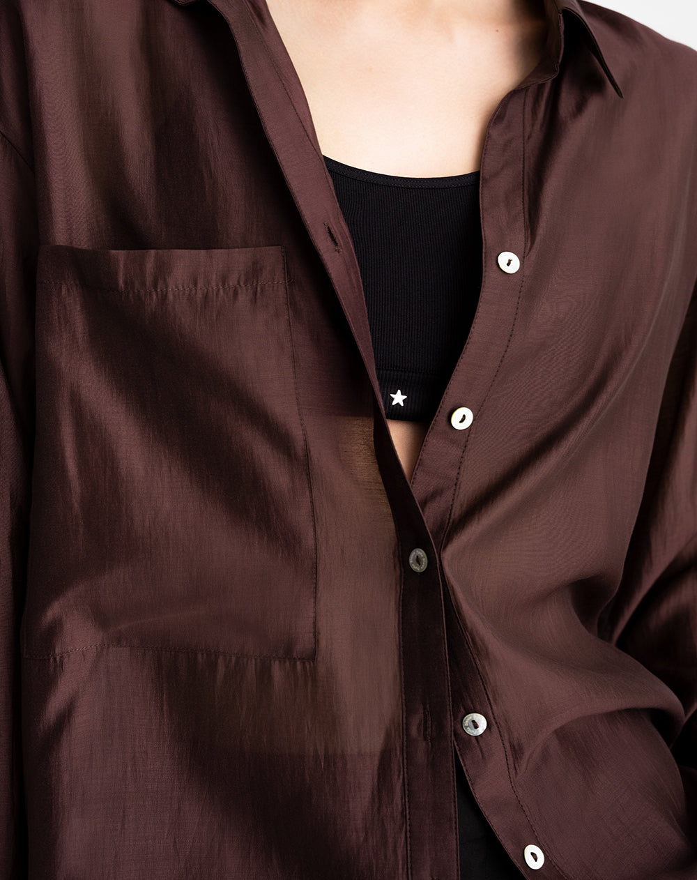 Camisa manga larga oversize transparencia vinotinto mujer