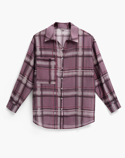 Camisa manga larga oversize transparencia cuadros mujer