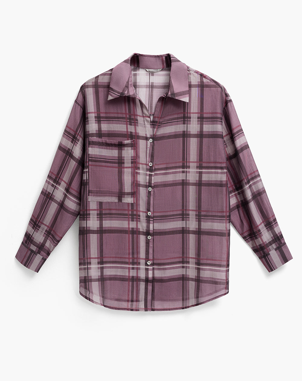 Camisa manga larga oversize transparencia cuadros mujer