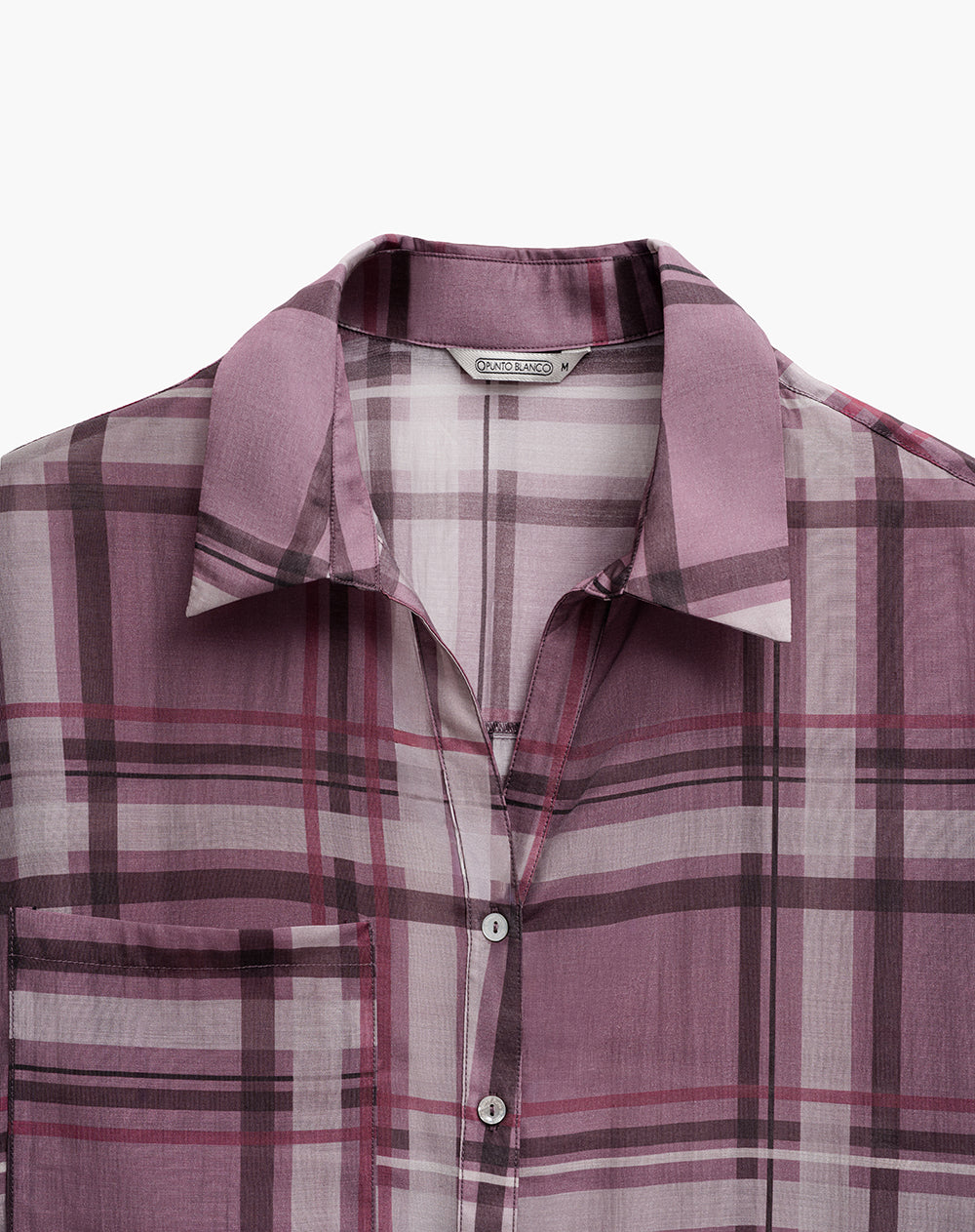 Camisa manga larga oversize transparencia cuadros mujer