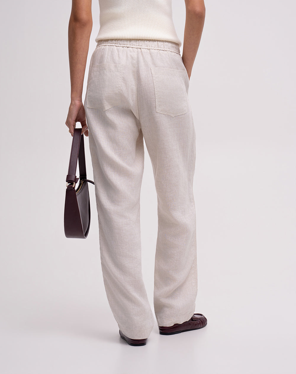 Pantalón recto tiro alto lino habano mujer