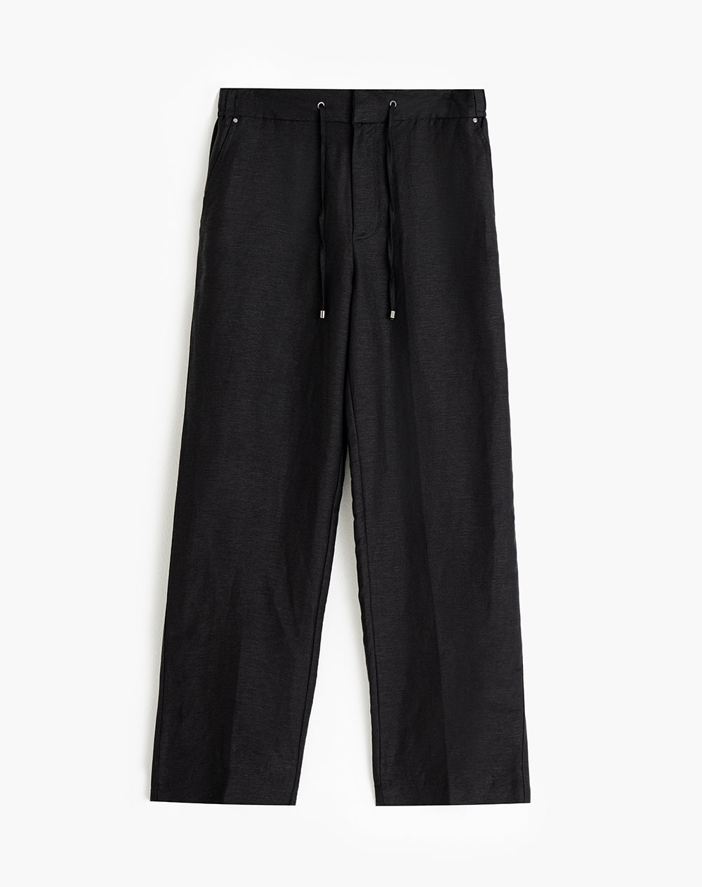 Pantalón recto tiro alto cordón de ajuste negro mujer