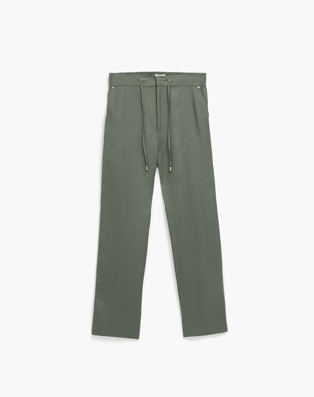 Pantalón recto tiro lino verde mujer