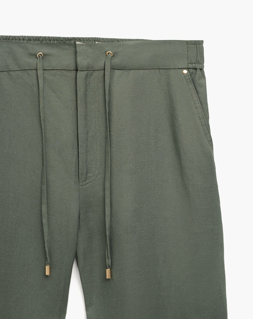 Pantalón recto tiro lino verde mujer