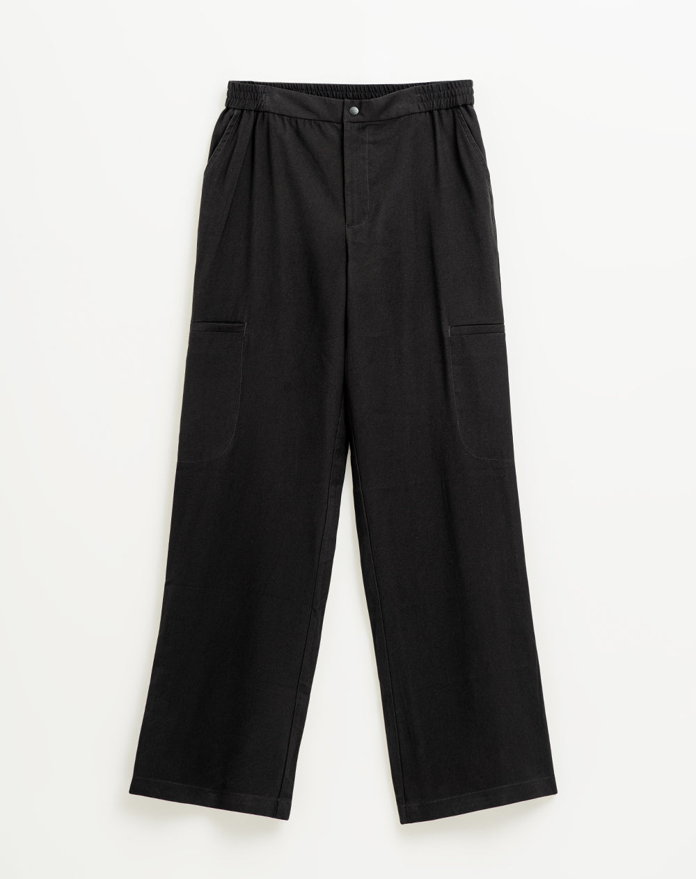 Pantalón recto tiro alto elástico en cintura negro mujer