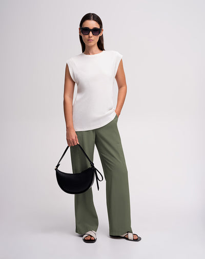 Pantalón recto tiro alto verde mujer