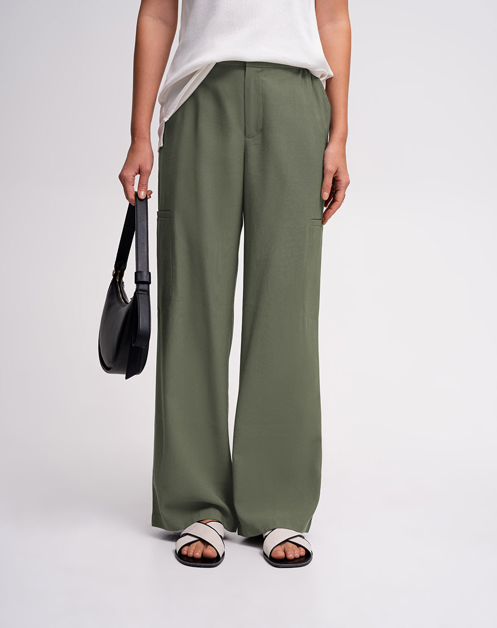 Pantalón recto tiro alto verde mujer