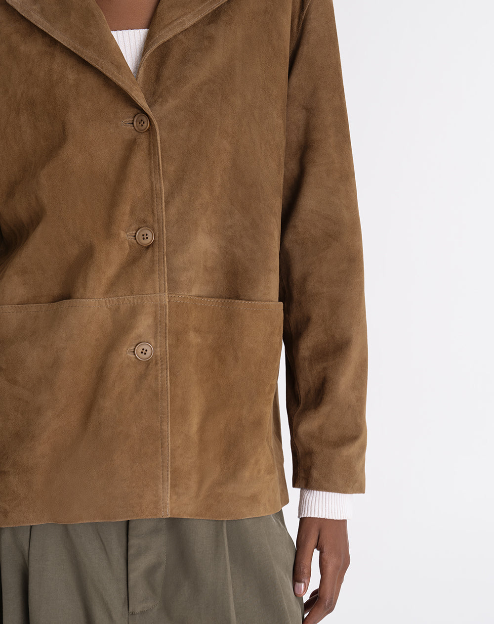 Chaqueta overshirt cuero tipo gamuza café mujer