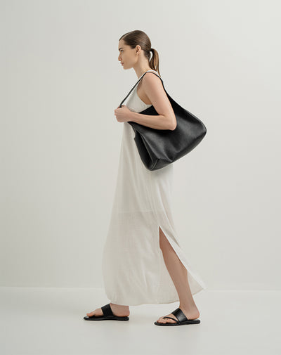 Vestido largo lino con forro crudo mujer