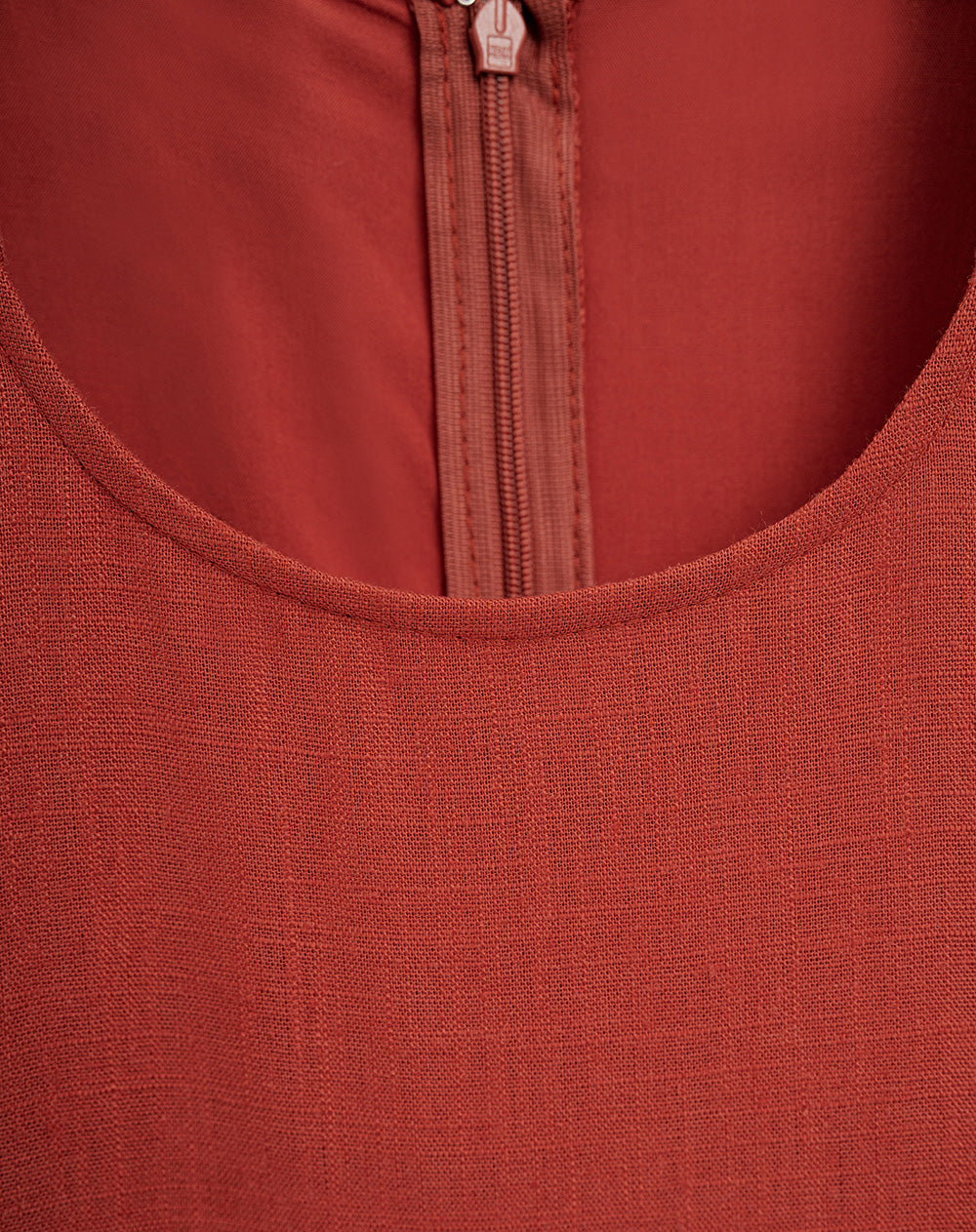 Vestido largo lino con forro terracota mujer