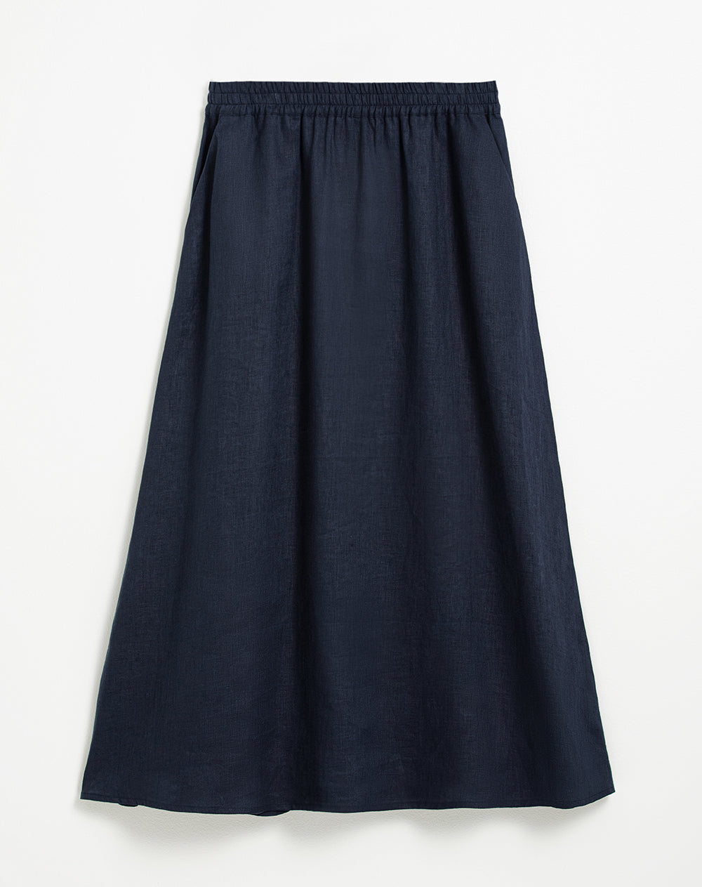 Falda midi tiro alto bolsillos laterales azul marino para mujer