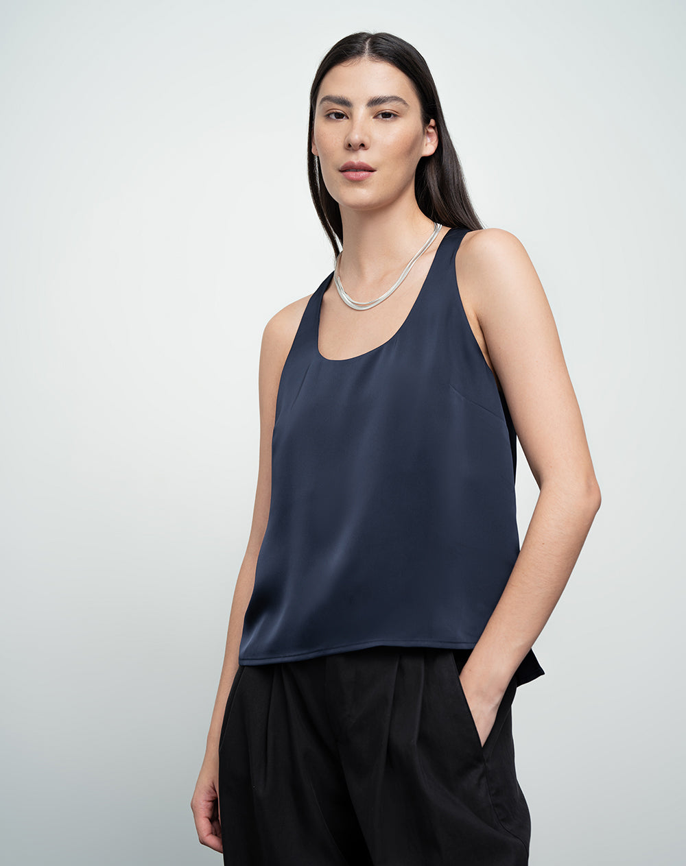 Camisa sisa forro interno azul para mujer