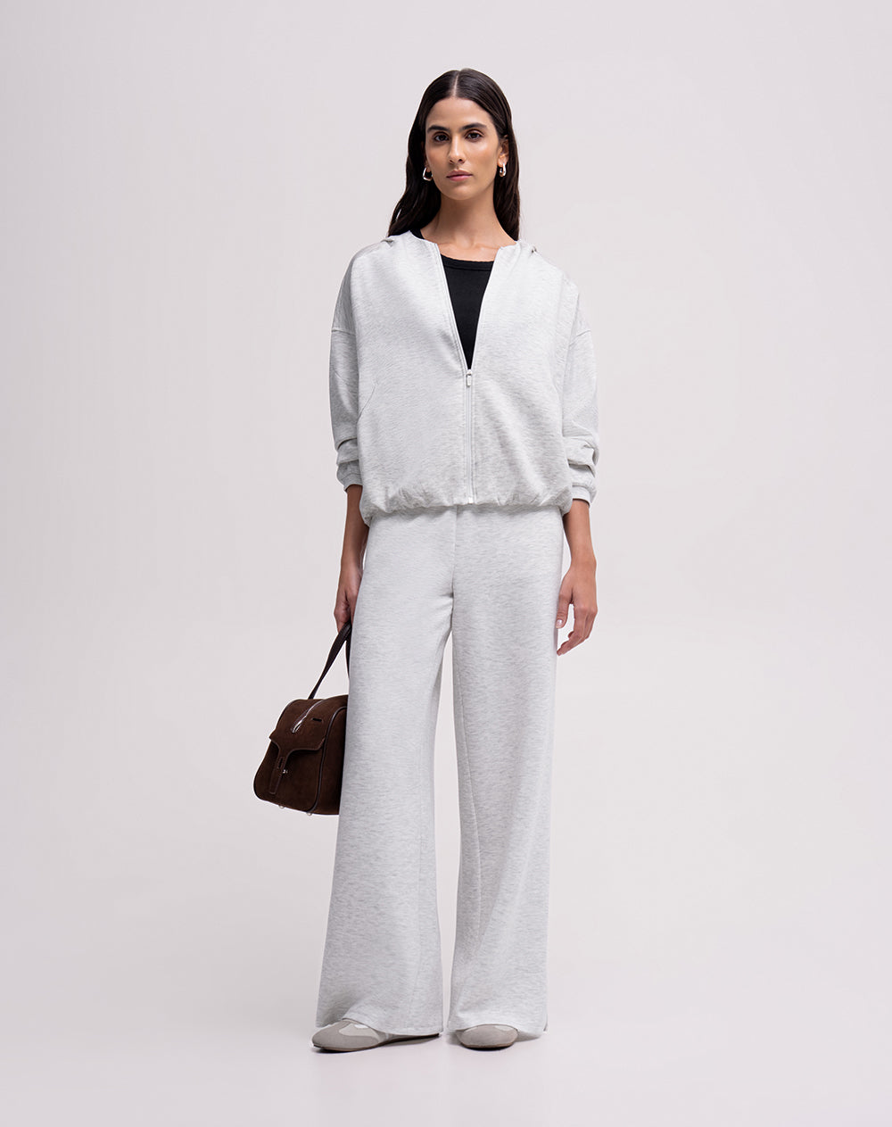 Chaqueta oversized fit con capucha gris jaspeada