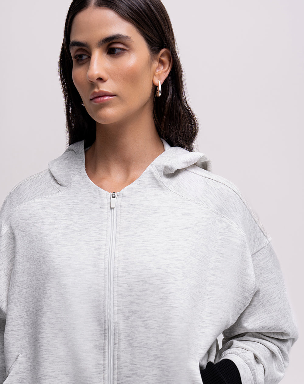 Chaqueta oversized fit con capucha gris jaspeada