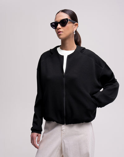 Chaqueta hoodie oversize negra mujer