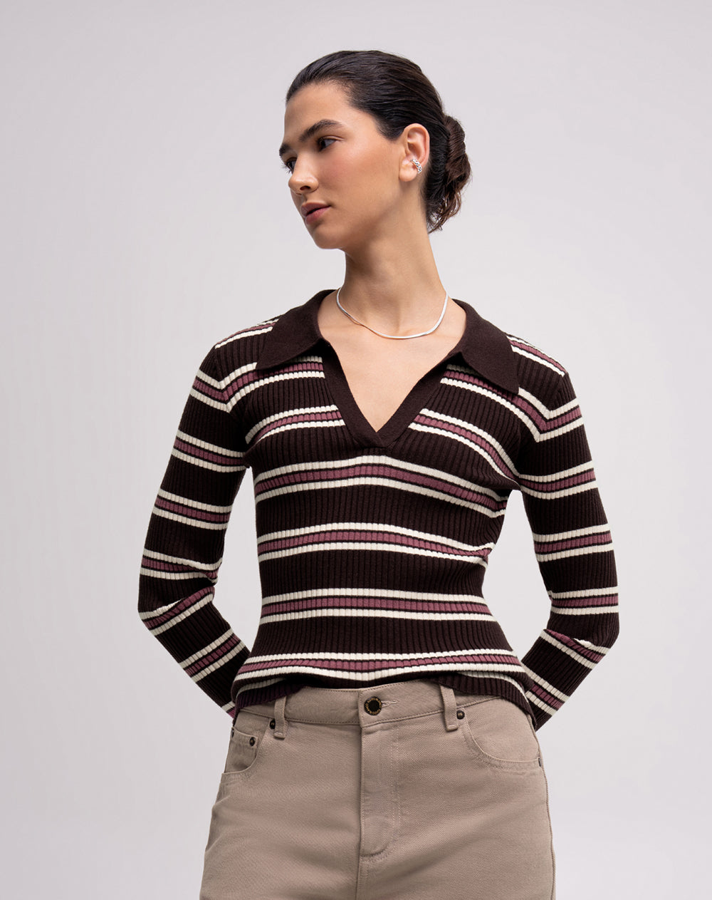 Camibuso tipo polo regular rayas mujer
