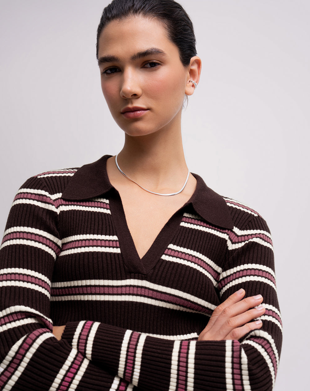 Camibuso tipo polo regular rayas mujer