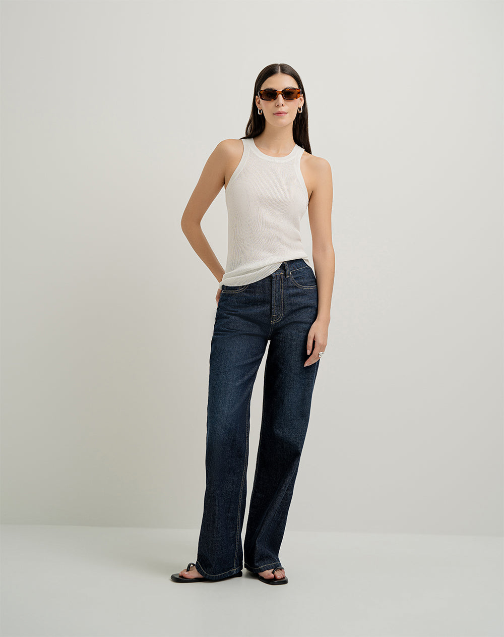 Camiseta esqueleto ajustada tejida acabado brillo blanca mujer