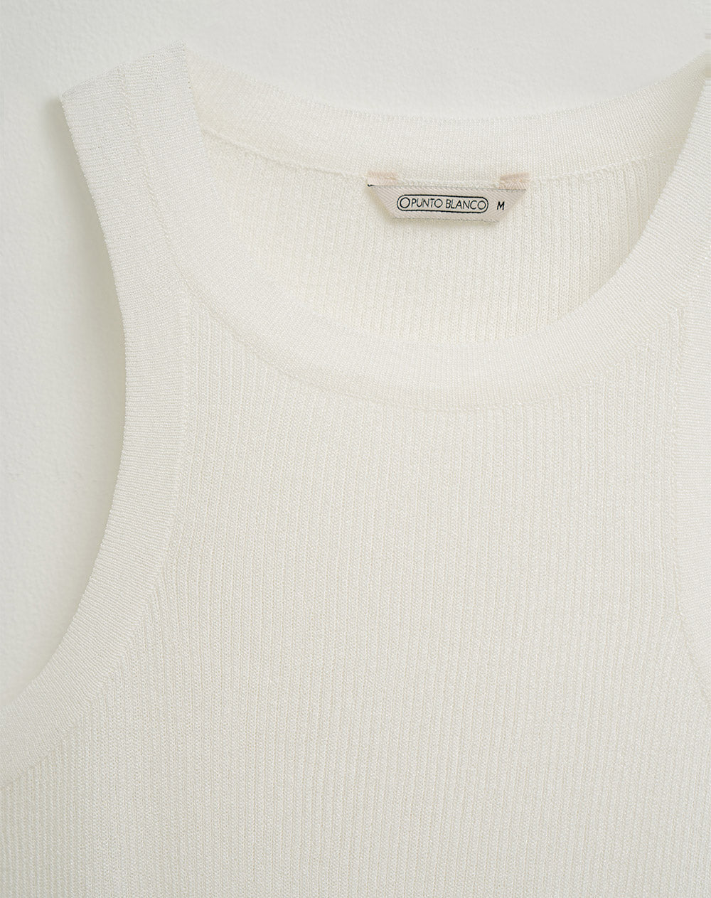 Camiseta esqueleto ajustada tejida acabado brillo blanca mujer