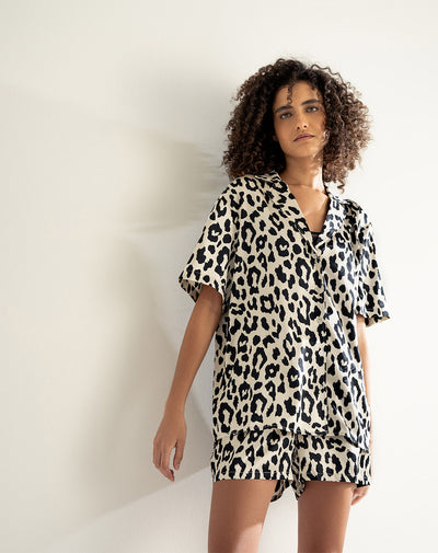 Camisa + short de pijama mujer satín print