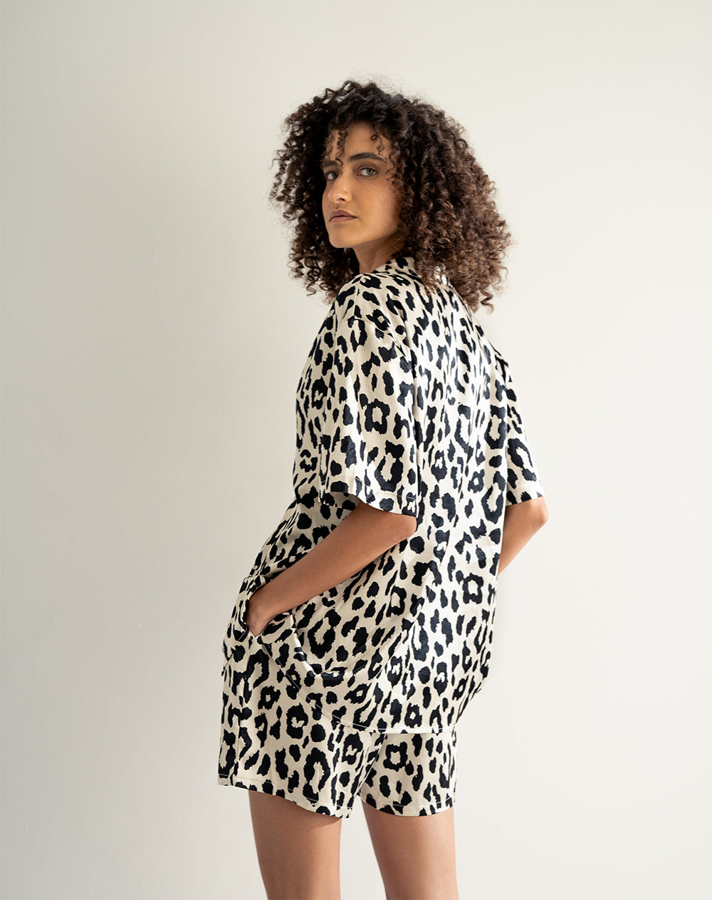 Camisa + short de pijama mujer satín print