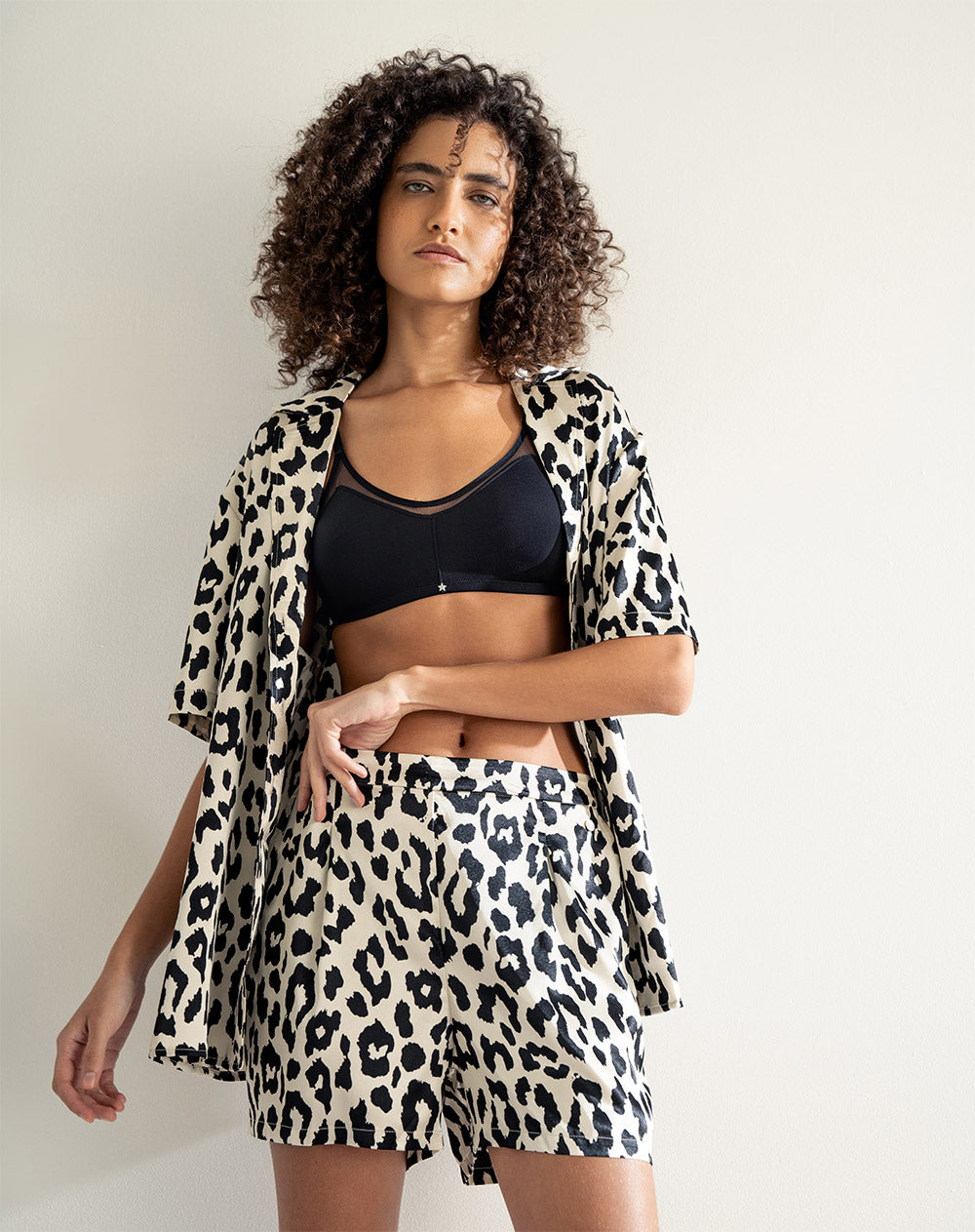 Camisa + short de pijama mujer satín print